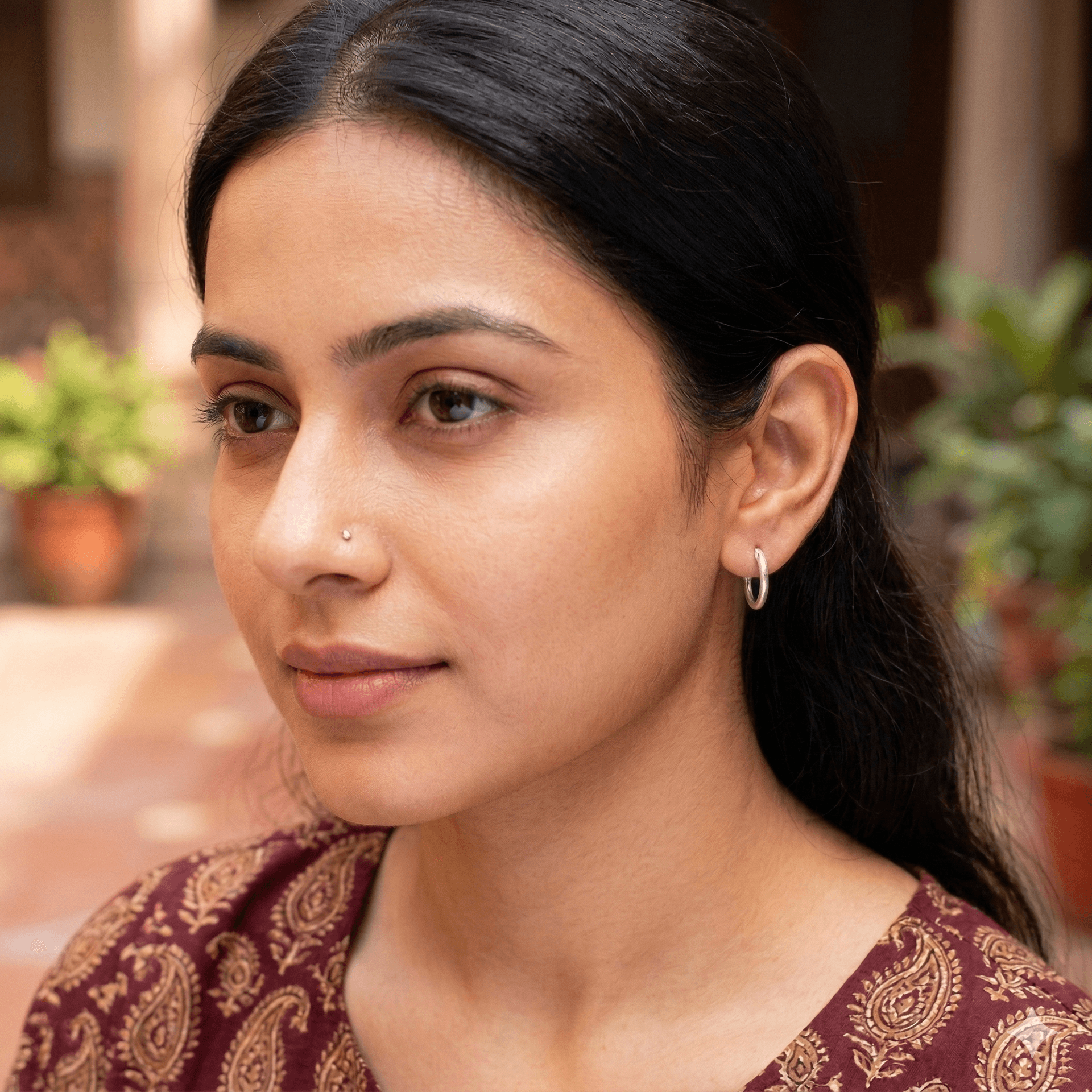 Silver Plain Earrings For Girls Heritage Collection View 2 - AURERXA